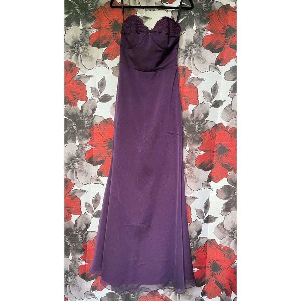 Discontinued Jim Hjelm Plum Strapless Bridesmaids Gown